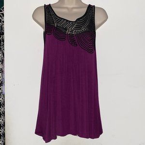 Saks Fifth Avenue BLACK Purple Lace Mesh Tank Top